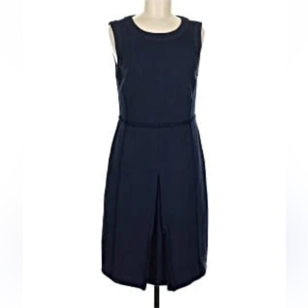 Tory Burch Size Medium Blue Knit Sheath Dress Pleat Front Sleeveless Career